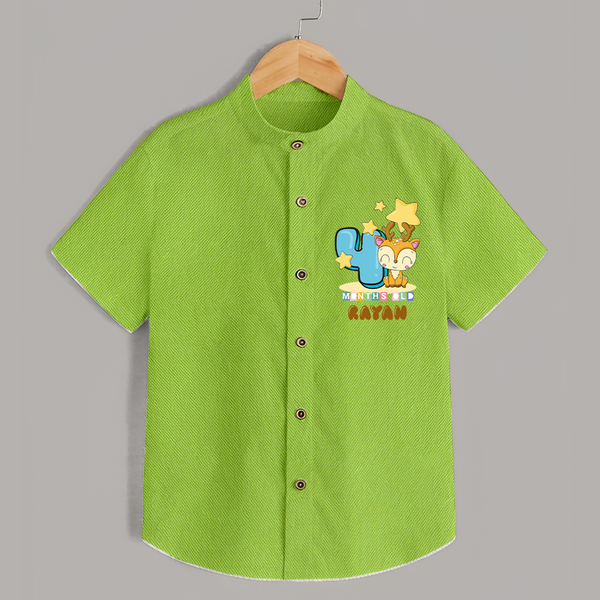 Custom Baby Shirt for 4 Month Milestone | Soft Cotton Shirt | Personalized Name Print - LIME GREEN - 0 - 6 Months Old (Chest 23")
