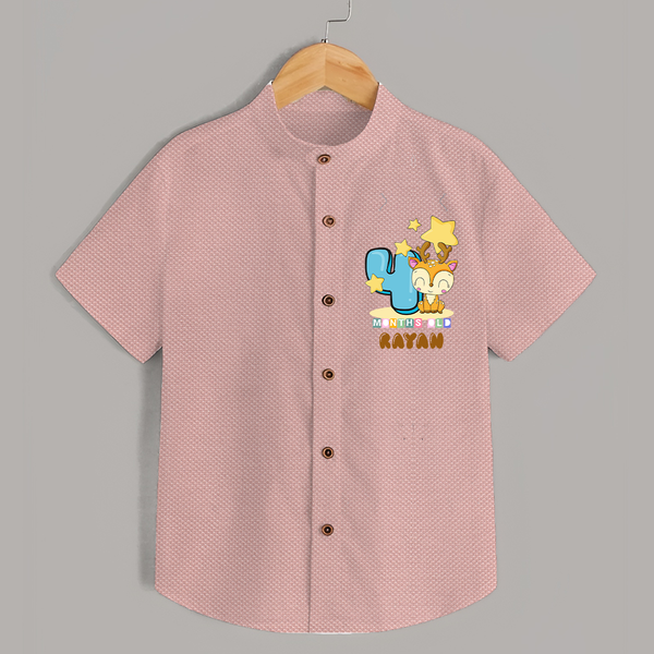 Custom Baby Shirt for 4 Month Milestone | Soft Cotton Shirt | Personalized Name Print - PEACH - 0 - 6 Months Old (Chest 23")