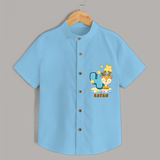 Celebrate The Fourth Month Birthday Customised Shirt - SKY BLUE - 0 - 6 Months Old (Chest 21")