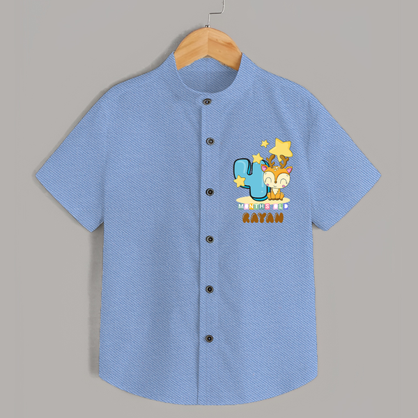 Custom Baby Shirt for 4 Month Milestone | Soft Cotton Shirt | Personalized Name Print - SKY BLUE - 0 - 6 Months Old (Chest 23")