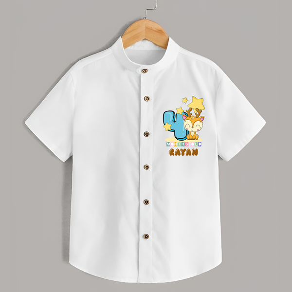 Custom Baby Shirt for 4 Month Milestone | Soft Cotton Shirt | Personalized Name Print - WHITE - 0 - 6 Months Old (Chest 23")