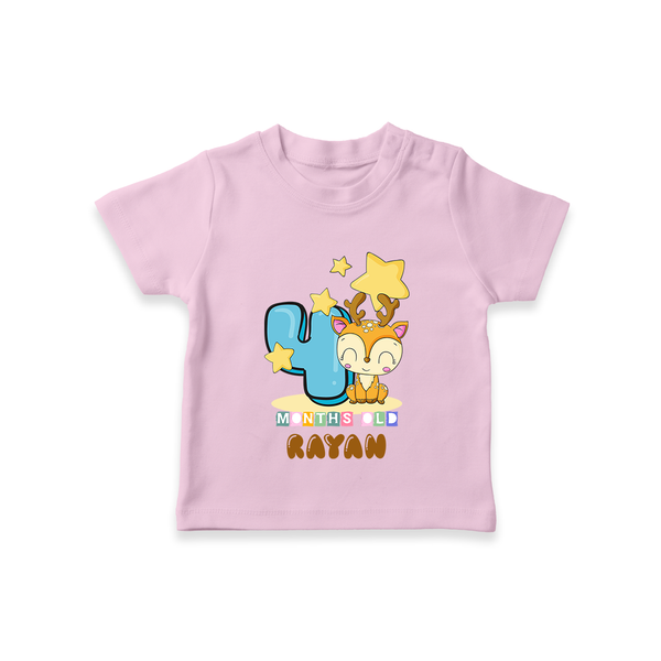 Custom Baby T-Shirt for 4 Month Milestone | Soft Cotton T-Shirt | Personalized Name Print - BABY PINK - 0-5 Months Old (Chest 17")