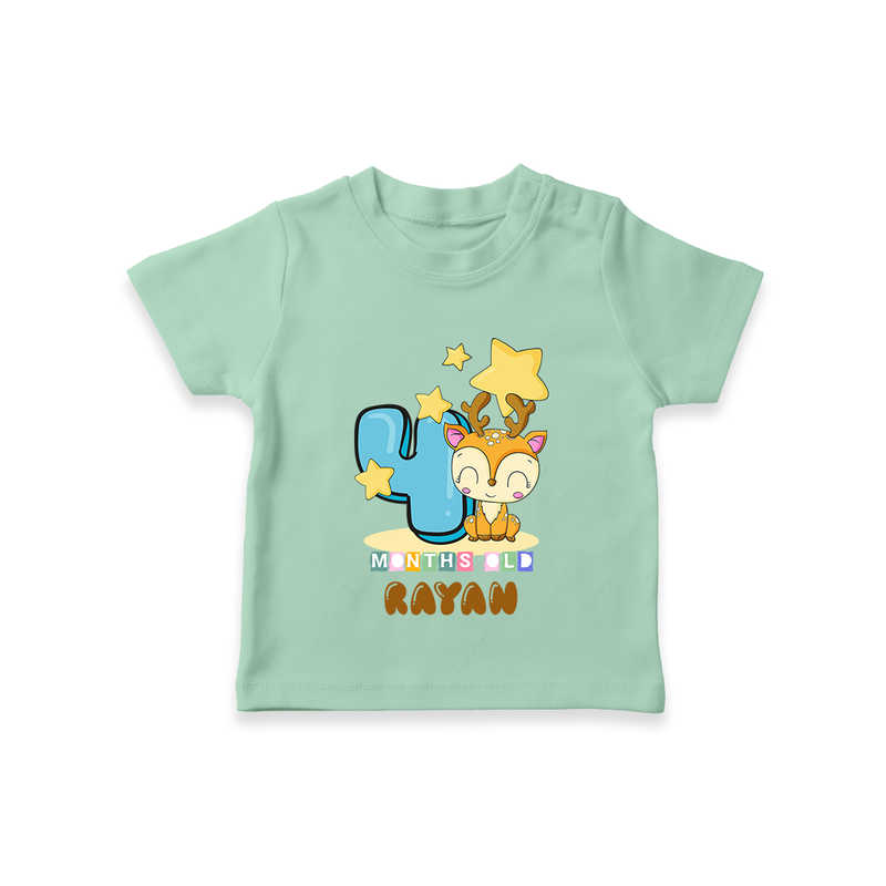 Custom Baby T-Shirt for 4 Month Milestone | Soft Cotton T-Shirt | Personalized Name Print - MINT GREEN - 0-5 Months Old (Chest 17")