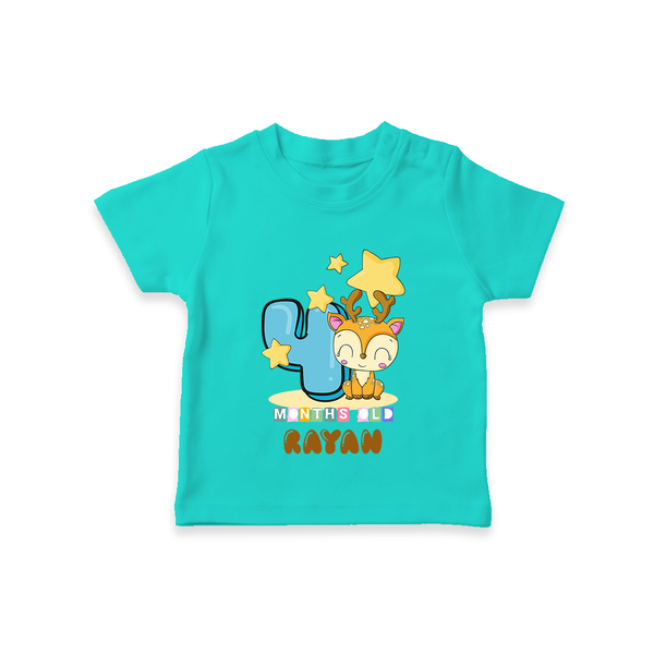 Custom Baby T-Shirt for 4 Month Milestone | Soft Cotton T-Shirt | Personalized Name Print - TEAL - 0-5 Months Old (Chest 17")