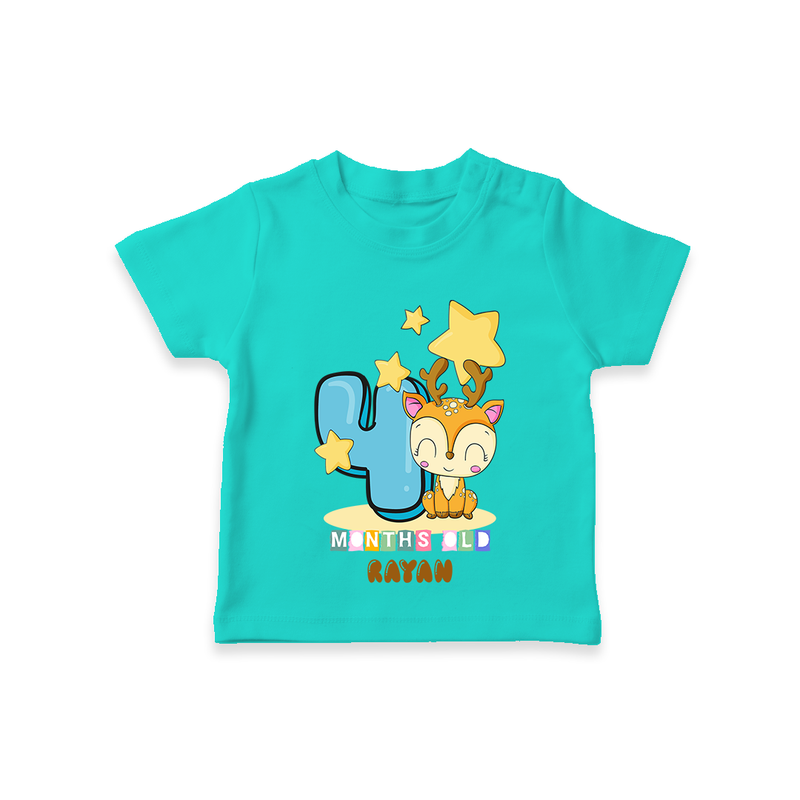 Celebrate The Fourth Month Birthday Customised T-Shirt - TEAL - 0 - 5 Months Old (Chest 17")