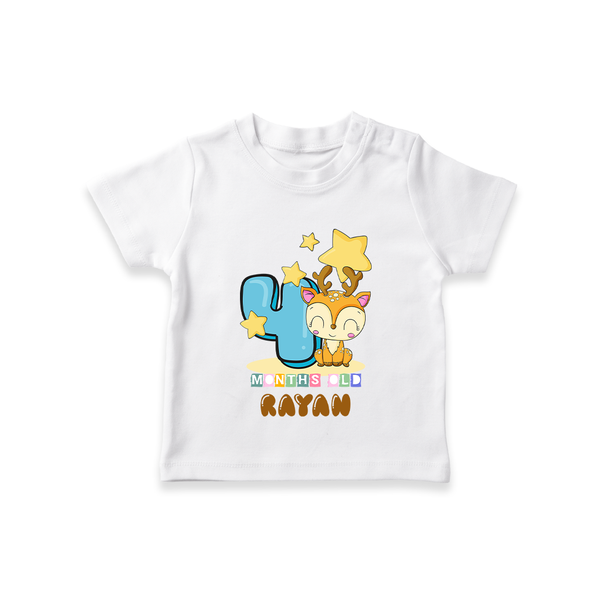 Custom Baby T-Shirt for 4 Month Milestone | Soft Cotton T-Shirt | Personalized Name Print - WHITE - 0-5 Months Old (Chest 17")