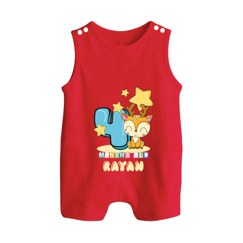 Custom Baby Romper Suit/ Sleeveless Romper for 4 Month Milestone | Soft Cotton Romper Suit/ Sleeveless Romper | Personalized Name Print - RED - 0 - 5 Months Old (Chest 18")