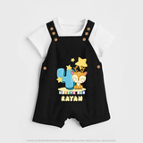 Custom Baby Dungaree Set for 4 Month Milestone | Soft Cotton Dungaree Set | Personalized Name Print - BLACK - 0 - 5 Months Old (Chest 18")