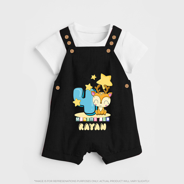 Custom Baby Dungaree Set for 4 Month Milestone | Soft Cotton Dungaree Set | Personalized Name Print - BLACK - 0 - 5 Months Old (Chest 18")