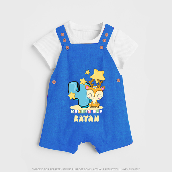 Custom Baby Dungaree Set for 4 Month Milestone | Soft Cotton Dungaree Set | Personalized Name Print - COBALT BLUE - 0 - 5 Months Old (Chest 18")