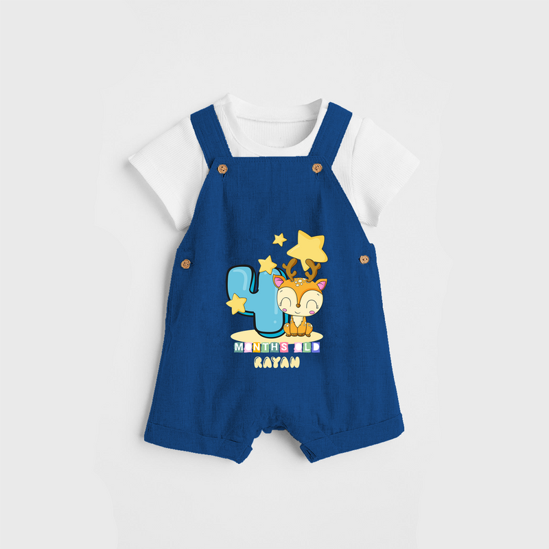 Celebrate The Fourth Month Birthday Customised Dungaree set - COBALT BLUE - 0 - 5 Months Old (Chest 17")