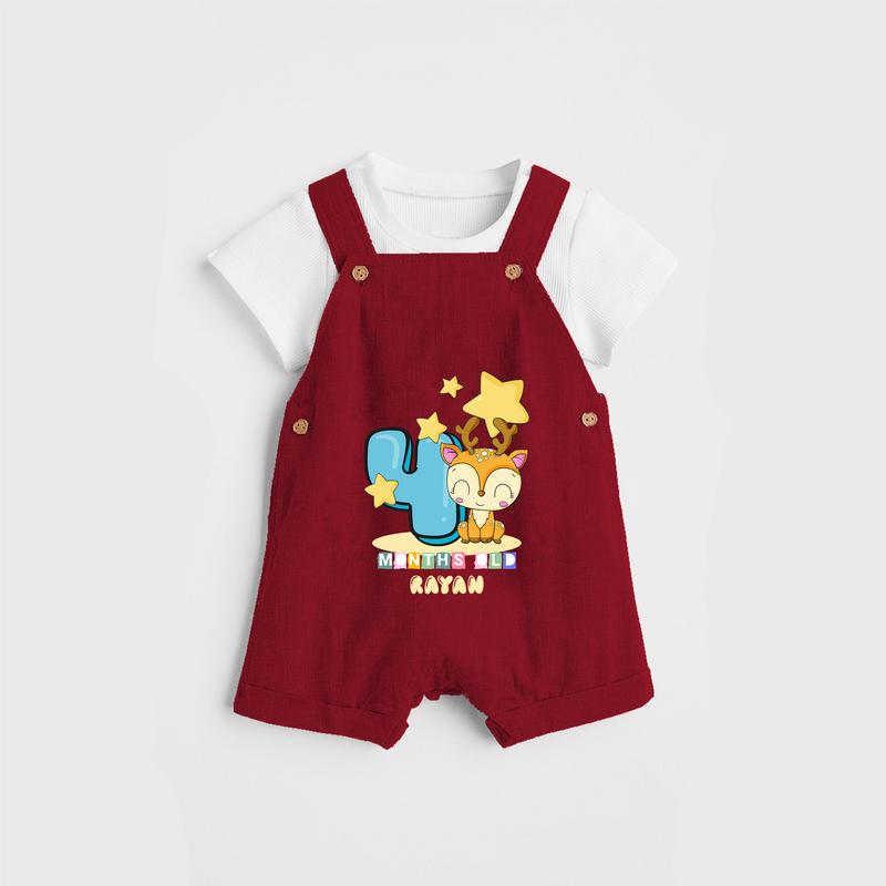 Celebrate The Fourth Month Birthday Customised Dungaree set - RED - 0 - 5 Months Old (Chest 17")