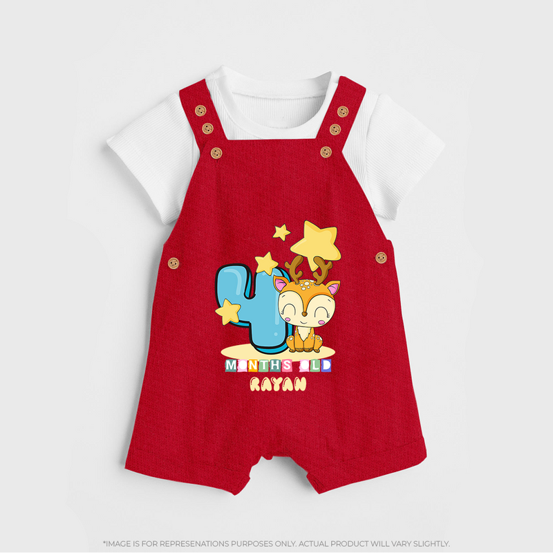 Make Your BabyÕs 4th Month Extra Special With Our Customized Baby Dungaree Set - RED - 0 - 5 Months Old (Chest 18")