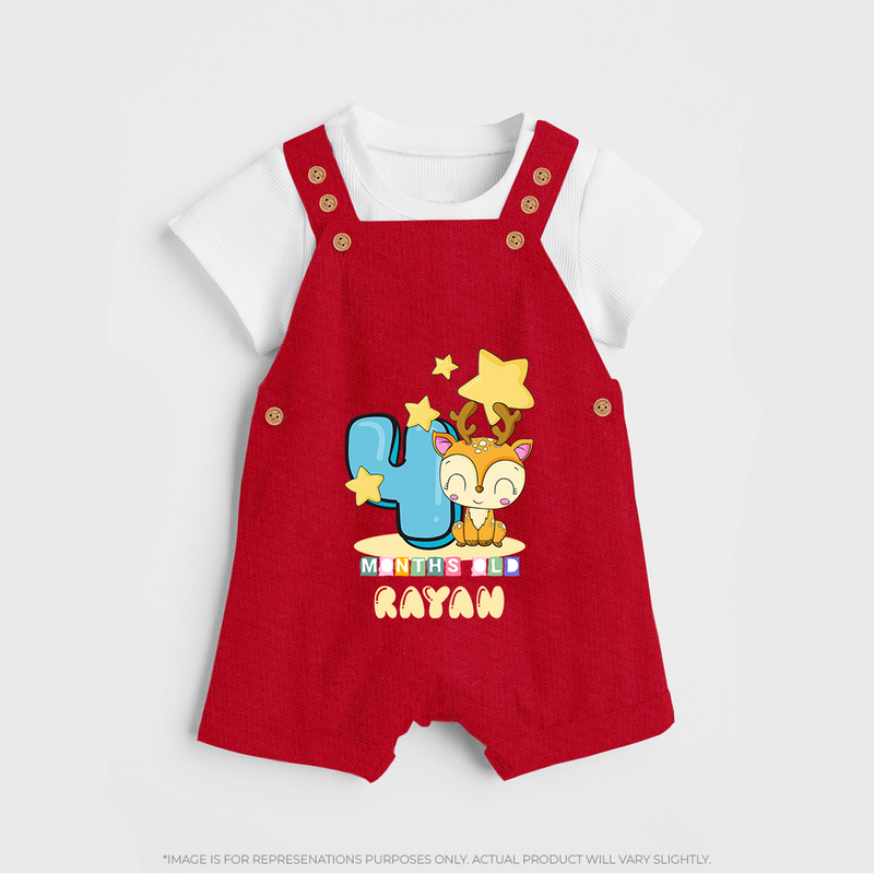 Custom Baby Dungaree Set for 4 Month Milestone | Soft Cotton Dungaree Set | Personalized Name Print - RED - 0 - 5 Months Old (Chest 18")