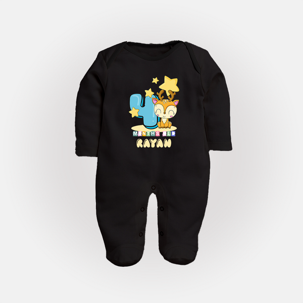 Custom Baby Full Sleeve Bodysuit/ Sleep Suit/ Jumpsuit for 4 Month Milestone | Soft Cotton Full Sleeve Bodysuit/ Sleep Suit/ Jumpsuit | Personalized Name Print - BLACK - New Born (Chest 7.5")