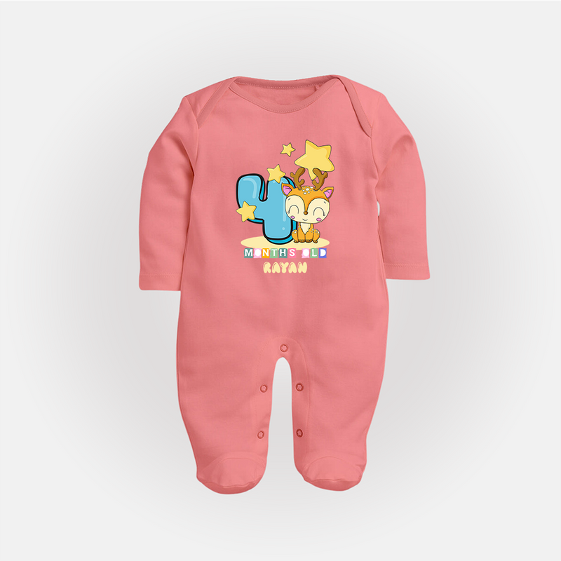 Make Your BabyÕs 4th Month Extra Special With Our Customized Baby Sleep Suit - PEACH - New Born (Chest 7.5")