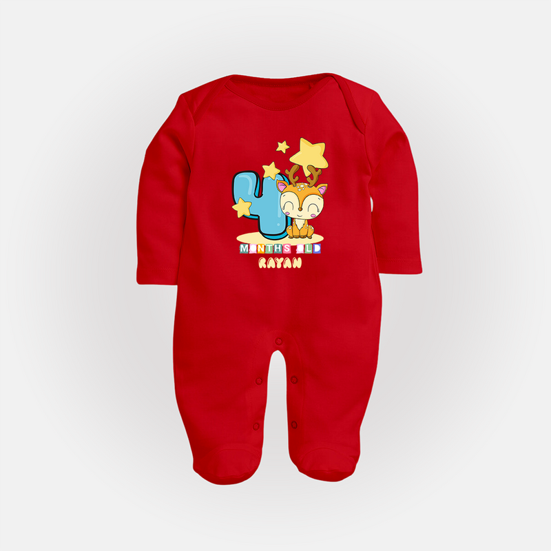 Make Your BabyÕs 4th Month Extra Special With Our Customized Baby Sleep Suit - RED - New Born (Chest 7.5")