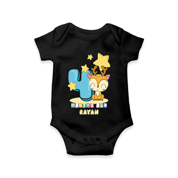 Celebrate The Fourth Month Birthday Customised  Romper - BLACK - 0 - 3 Months Old (Chest 16")