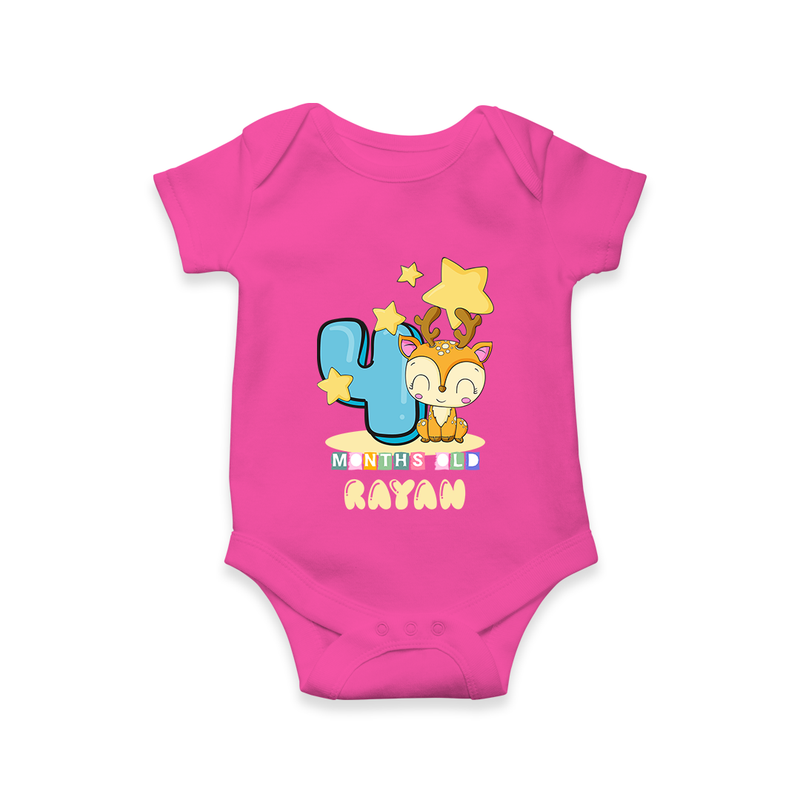Custom Baby Romper/Onesie for 4 Month Milestone | Soft Cotton Bodysuit | Personalized Name Print - HOT PINK - New Born (Chest 14")