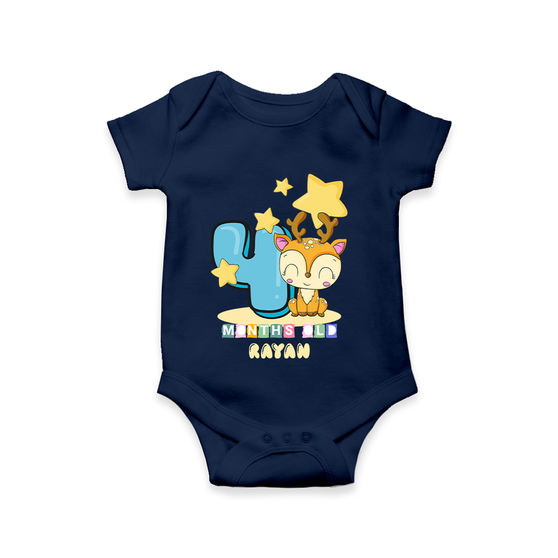 Celebrate The Fourth Month Birthday Customised Romper - NAVY BLUE - 0 - 3 Months Old (Chest 16")