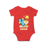 Custom Baby Romper/Onesie for 4 Month Milestone | Soft Cotton Bodysuit | Personalized Name Print - RED - New Born (Chest 14")