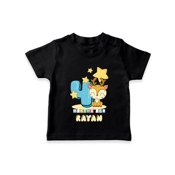 Custom Baby T-Shirt for 4 Month Milestone | Soft Cotton T-Shirt | Personalized Name Print - BLACK - 0-5 Months Old (Chest 17")