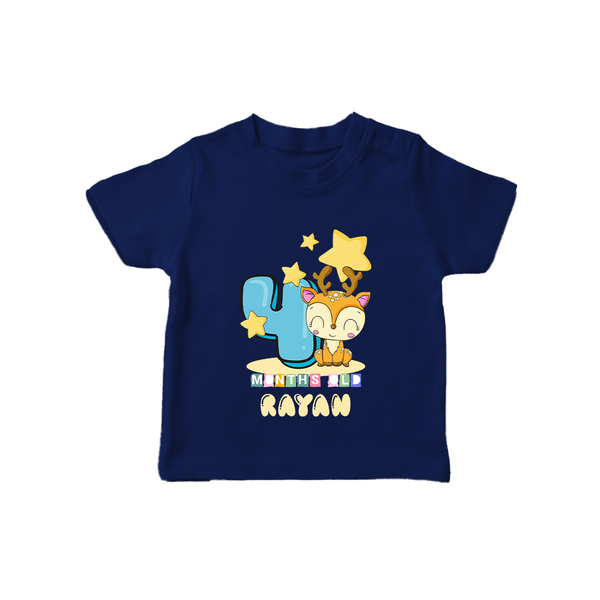 Custom Baby T-Shirt for 4 Month Milestone | Soft Cotton T-Shirt | Personalized Name Print - NAVY BLUE - 0-5 Months Old (Chest 17")