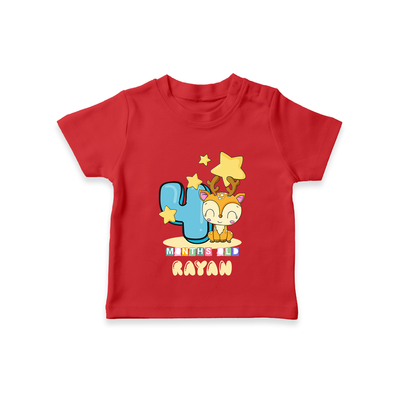 Custom Baby T-Shirt for 4 Month Milestone | Soft Cotton T-Shirt | Personalized Name Print - RED - 0-5 Months Old (Chest 17")