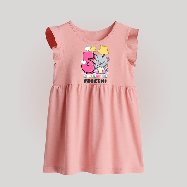 Custom Baby Baby Frock for 5 Month Milestone | Soft Cotton Baby Frock | Personalized Name Print - BABY PINK - 0 - 3 Months Old (Chest 17")