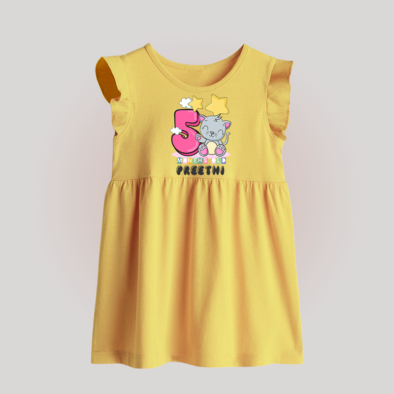 Custom Baby Baby Frock for 5 Month Milestone | Soft Cotton Baby Frock | Personalized Name Print - PASTEL YELLOW - 0 - 3 Months Old (Chest 17")