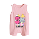 Custom Baby Romper Suit/ Sleeveless Romper for 5 Month Milestone | Soft Cotton Romper Suit/ Sleeveless Romper | Personalized Name Print - BABY PINK - 0 - 5 Months Old (Chest 18")