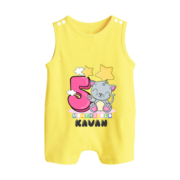 Custom Baby Romper Suit/ Sleeveless Romper for 5 Month Milestone | Soft Cotton Romper Suit/ Sleeveless Romper | Personalized Name Print - PASTEL YELLOW - 0 - 5 Months Old (Chest 18")