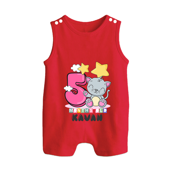Custom Baby Romper Suit/ Sleeveless Romper for 5 Month Milestone | Soft Cotton Romper Suit/ Sleeveless Romper | Personalized Name Print - RED - 0 - 5 Months Old (Chest 18")