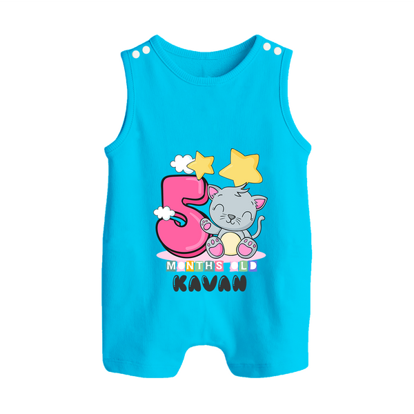Custom Baby Romper Suit/ Sleeveless Romper for 5 Month Milestone | Soft Cotton Romper Suit/ Sleeveless Romper | Personalized Name Print - SKY BLUE - 0 - 5 Months Old (Chest 18")
