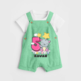 Custom Baby Dungaree Set for 5 Month Milestone | Soft Cotton Dungaree Set | Personalized Name Print - GREEN - 0 - 5 Months Old (Chest 18")
