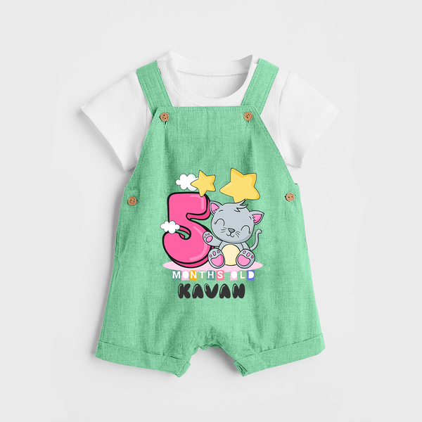Custom Baby Dungaree Set for 5 Month Milestone | Soft Cotton Dungaree Set | Personalized Name Print - GREEN - 0 - 5 Months Old (Chest 18")