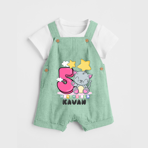 Custom Baby Dungaree Set for 5 Month Milestone | Soft Cotton Dungaree Set | Personalized Name Print - MINT GREEN - 0 - 5 Months Old (Chest 18")