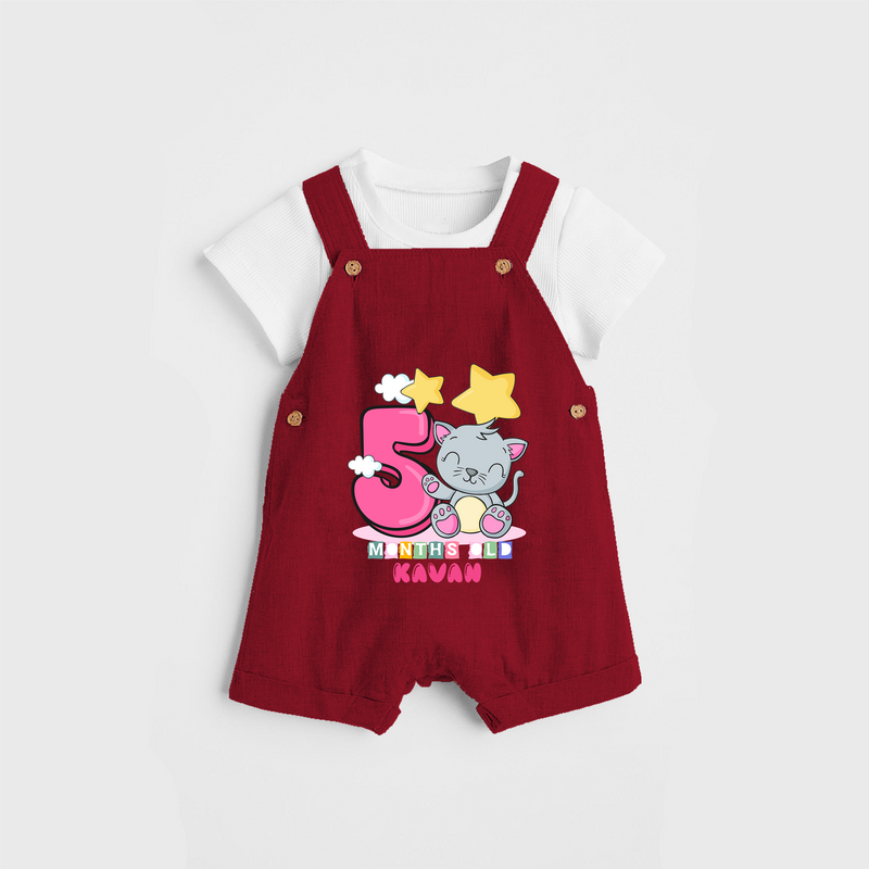 Celebrate The Fifth Month Birthday Customised Dungaree set - RED - 0 - 5 Months Old (Chest 17")