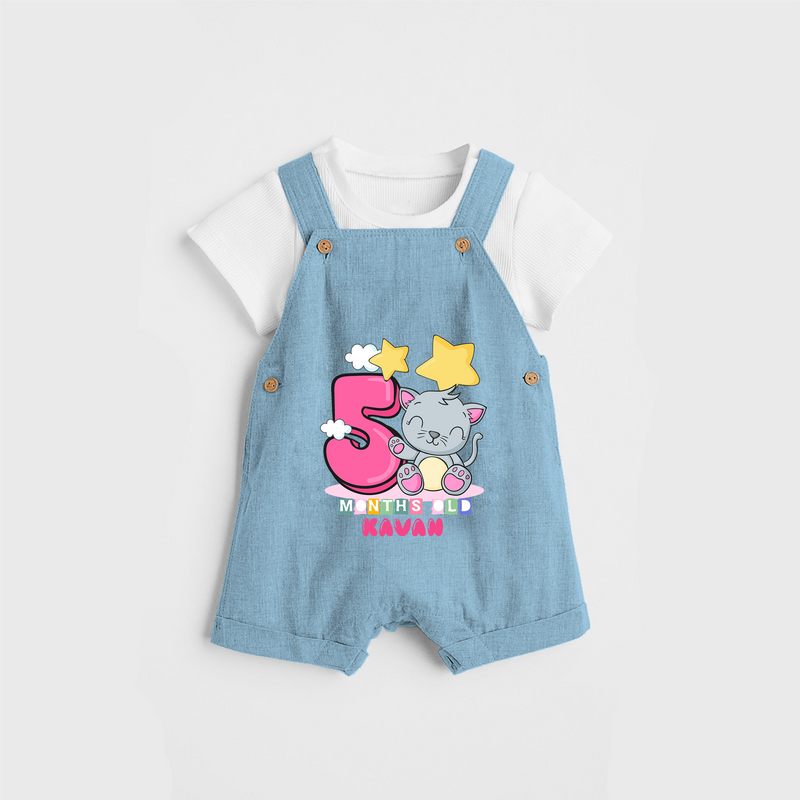 Celebrate The Fifth Month Birthday Customised Dungaree set - SKY BLUE - 0 - 5 Months Old (Chest 17")