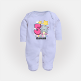 Custom Baby Full Sleeve Bodysuit/ Sleep Suit/ Jumpsuit for 5 Month Milestone | Soft Cotton Full Sleeve Bodysuit/ Sleep Suit/ Jumpsuit | Personalized Name Print - BABY BLUE - New Born (Chest 7.5")