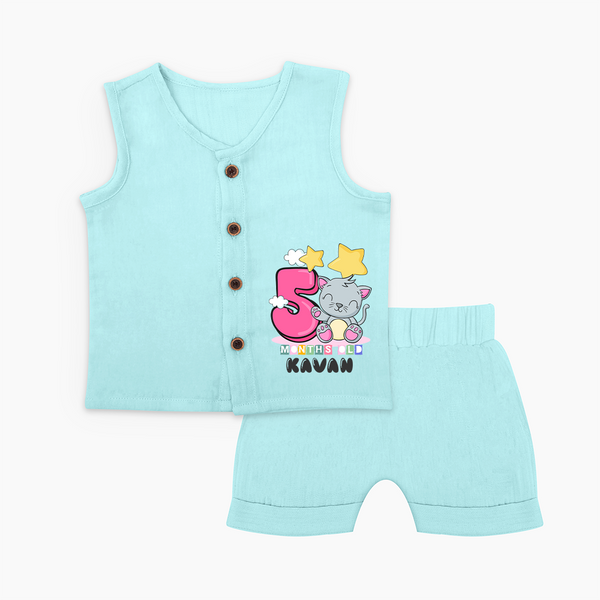 Custom Baby Jabla Set for 5 Month Milestone | Soft Cotton Jabla Set | Personalized Name Print - BABY BLUE - 0 - 3 Months Old (Chest 9.8")