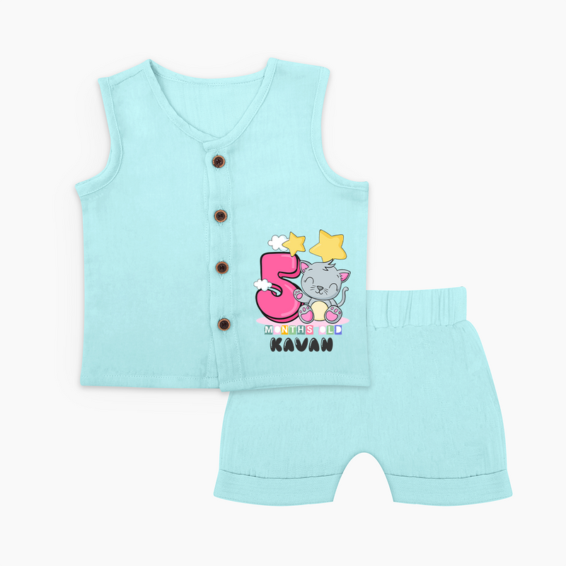 Custom Baby Jabla Set for 5 Month Milestone | Soft Cotton Jabla Set | Personalized Name Print - BABY BLUE - 0 - 3 Months Old (Chest 9.8")