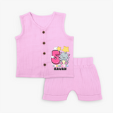Custom Baby Jabla Set for 5 Month Milestone | Soft Cotton Jabla Set | Personalized Name Print - BABY PINK - 0 - 3 Months Old (Chest 9.8")