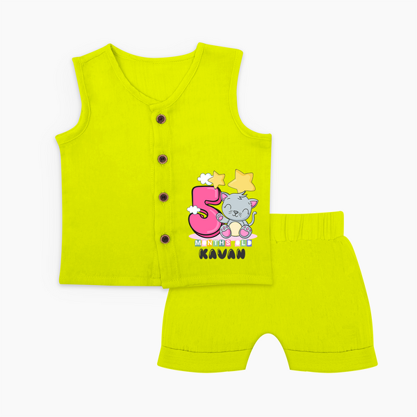 Custom Baby Jabla Set for 5 Month Milestone | Soft Cotton Jabla Set | Personalized Name Print - LIME GREEN - 0 - 3 Months Old (Chest 9.8")