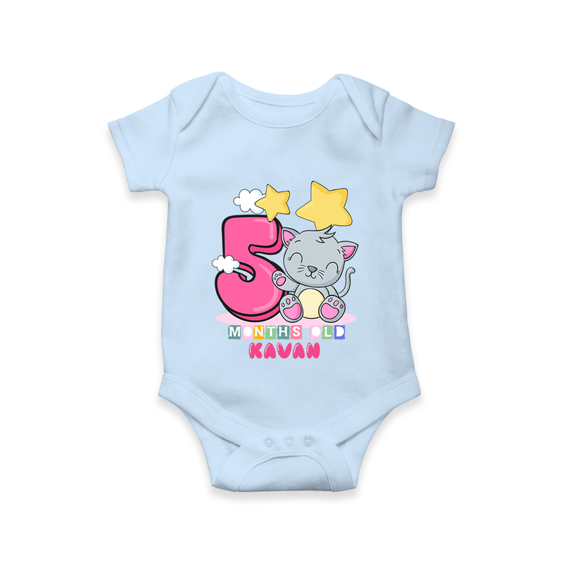 Make Your BabyÕs 5th Month Extra Special With Our Customized Baby Romper - BABY BLUE - 0 - 3 Months Old (Chest 16")