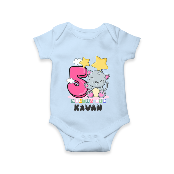 Custom Baby Romper/Onesie for 5 Month Milestone | Soft Cotton Bodysuit | Personalized Name Print - BABY BLUE - New Born (Chest 14")
