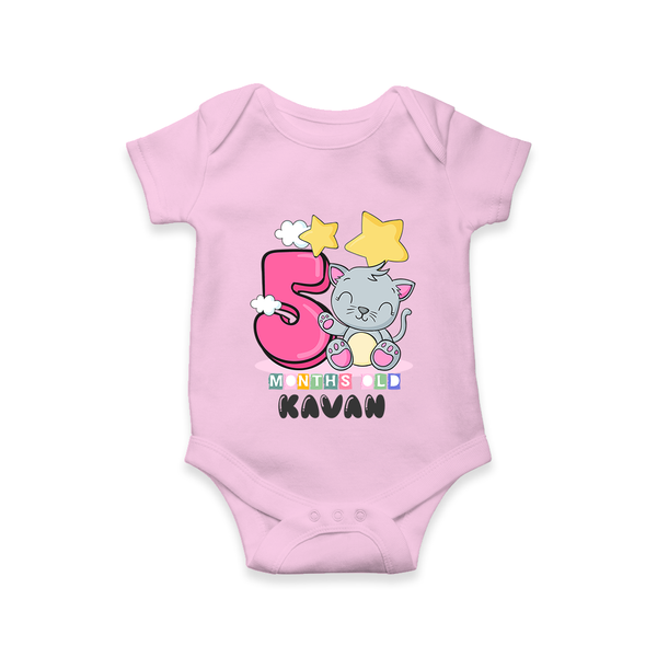 Custom Baby Romper/Onesie for 5 Month Milestone | Soft Cotton Bodysuit | Personalized Name Print - BABY PINK - New Born (Chest 14")