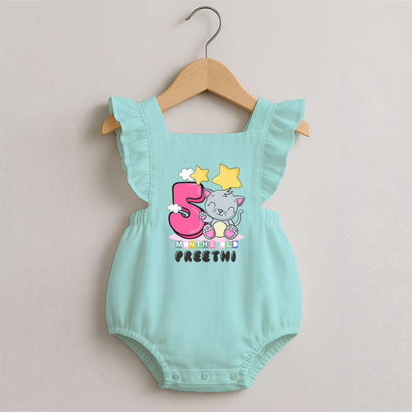 Custom Baby Romper Frock for 5 Month Milestone | Soft Cotton Romper Frock | Personalized Name Print - MINT GREEN - 0 - 3 Months Old (Chest 19")