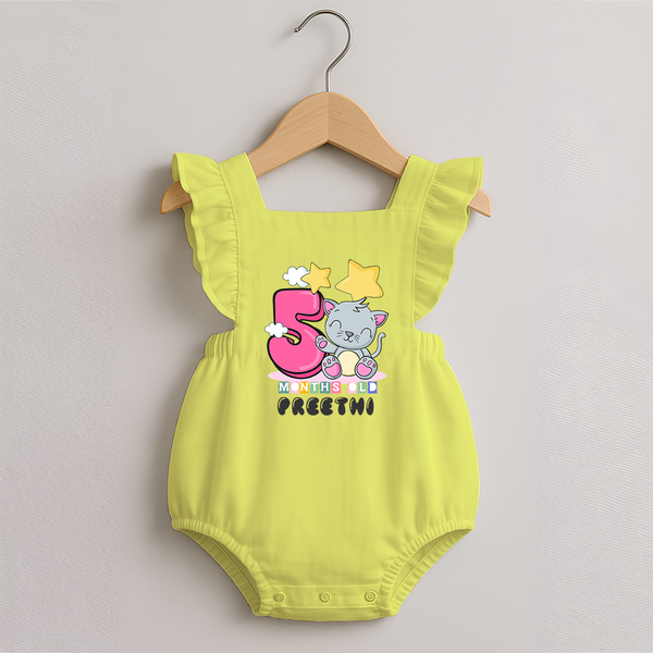Custom Baby Romper Frock for 5 Month Milestone | Soft Cotton Romper Frock | Personalized Name Print - PASTEL YELLOW - 0 - 3 Months Old (Chest 19")