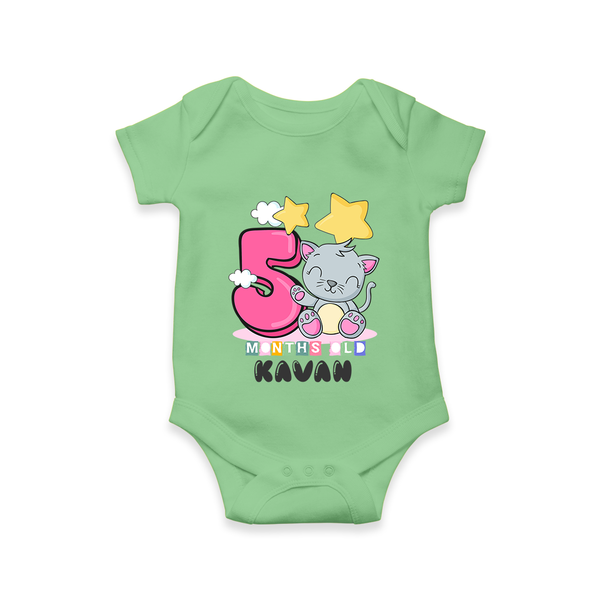 Custom Baby Romper/Onesie for 5 Month Milestone | Soft Cotton Bodysuit | Personalized Name Print - GREEN - New Born (Chest 14")